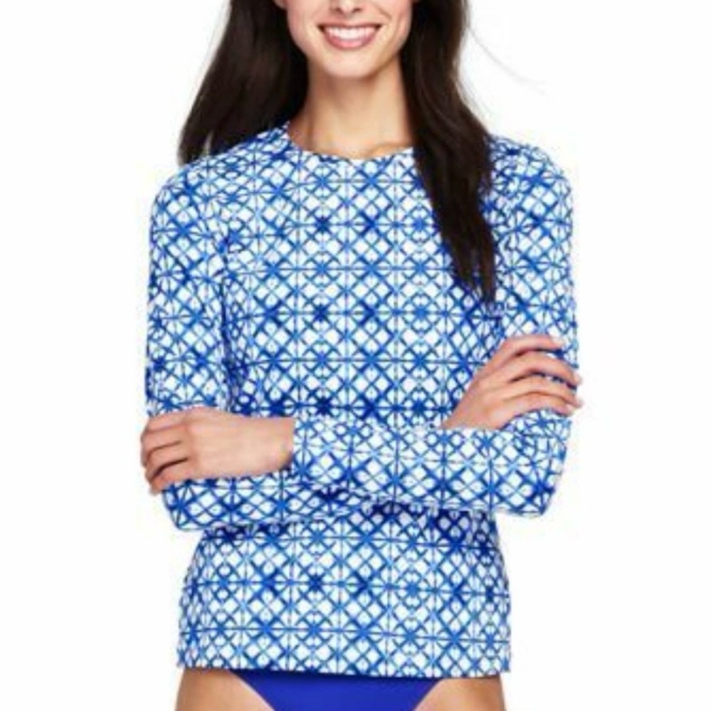 Lands End Rash Guard Batik Print XS Long Sleeve Beach Vacation